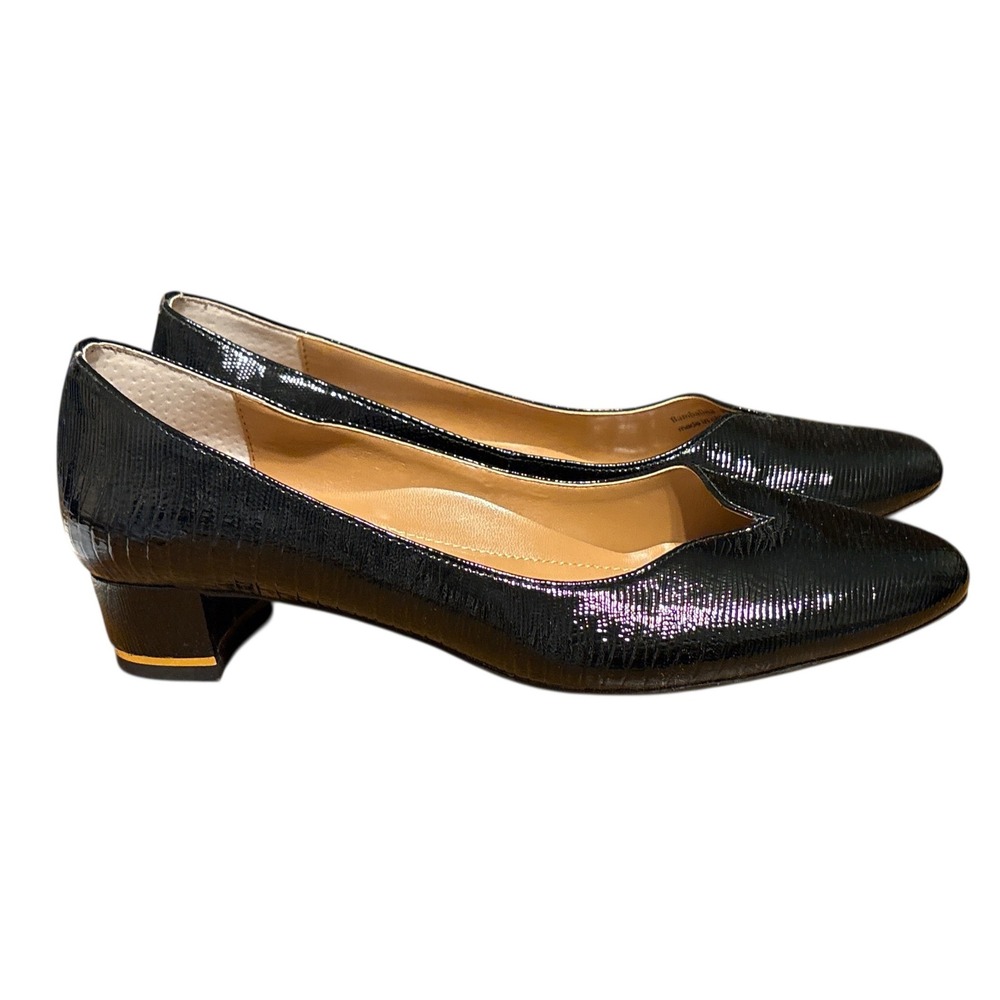 J. Renee Bambalina Black Lizard Print Patent, Slip-On Block Heel Pumps, Size 9